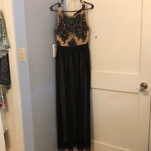 Sexy Black and Tan illusion formal gown